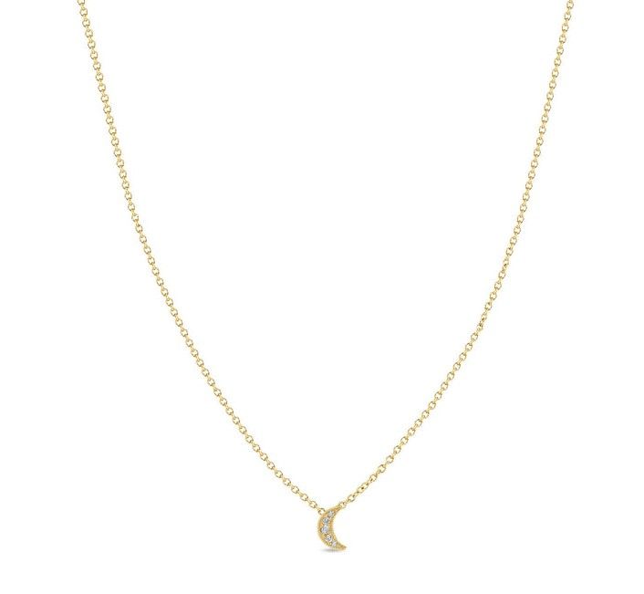 Necklace- 14K Vertical Moon pave .02 ctw 16