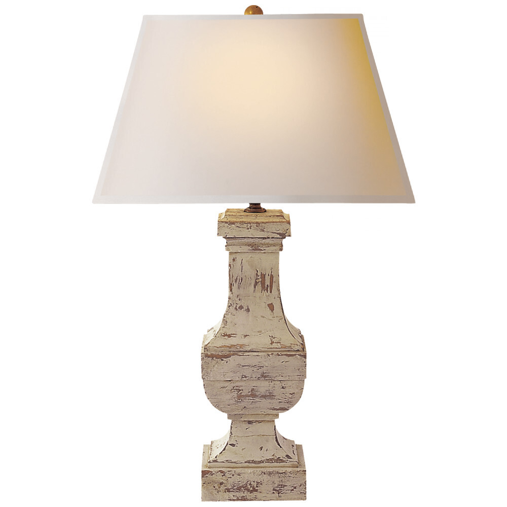 DC SL 3338OW-NP Square Balustrade Table Lamp in Old White on Wood with Natural Paper Shade