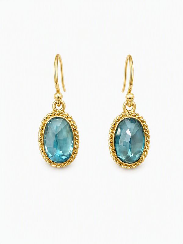 Earrings- OAK Blue Zircon, 6.22ct, 18k Earrings- OAK Blue Zircon, 6.22ct, 18k