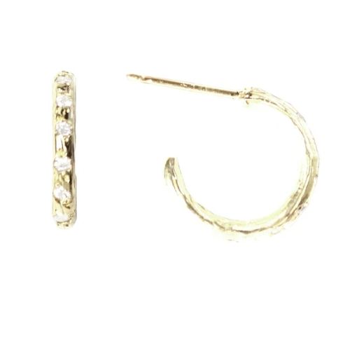Earrings- 14ky gold diamond huggies, tree branch texture, tcw.20