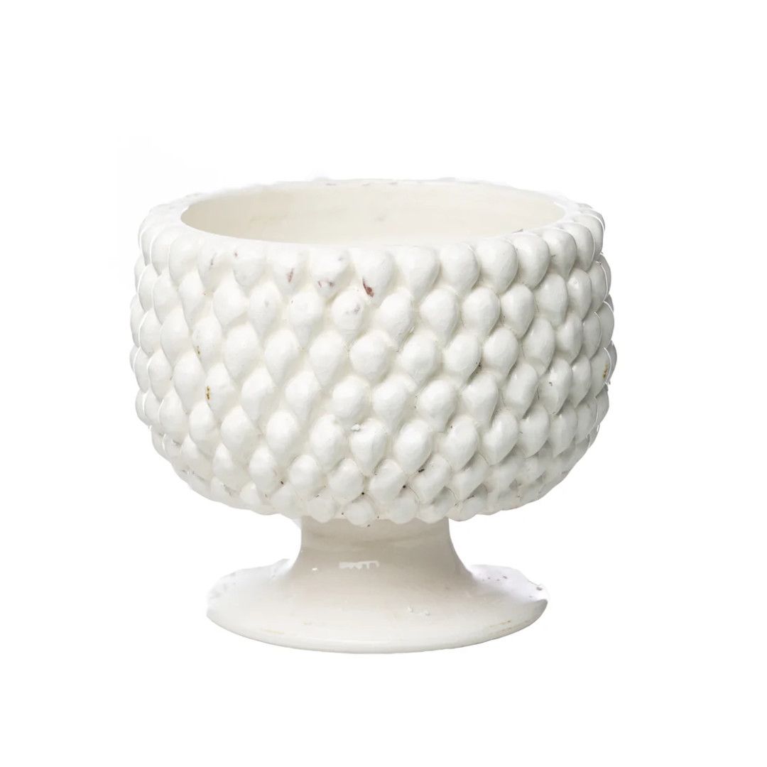 Planter Sm White Pinecone