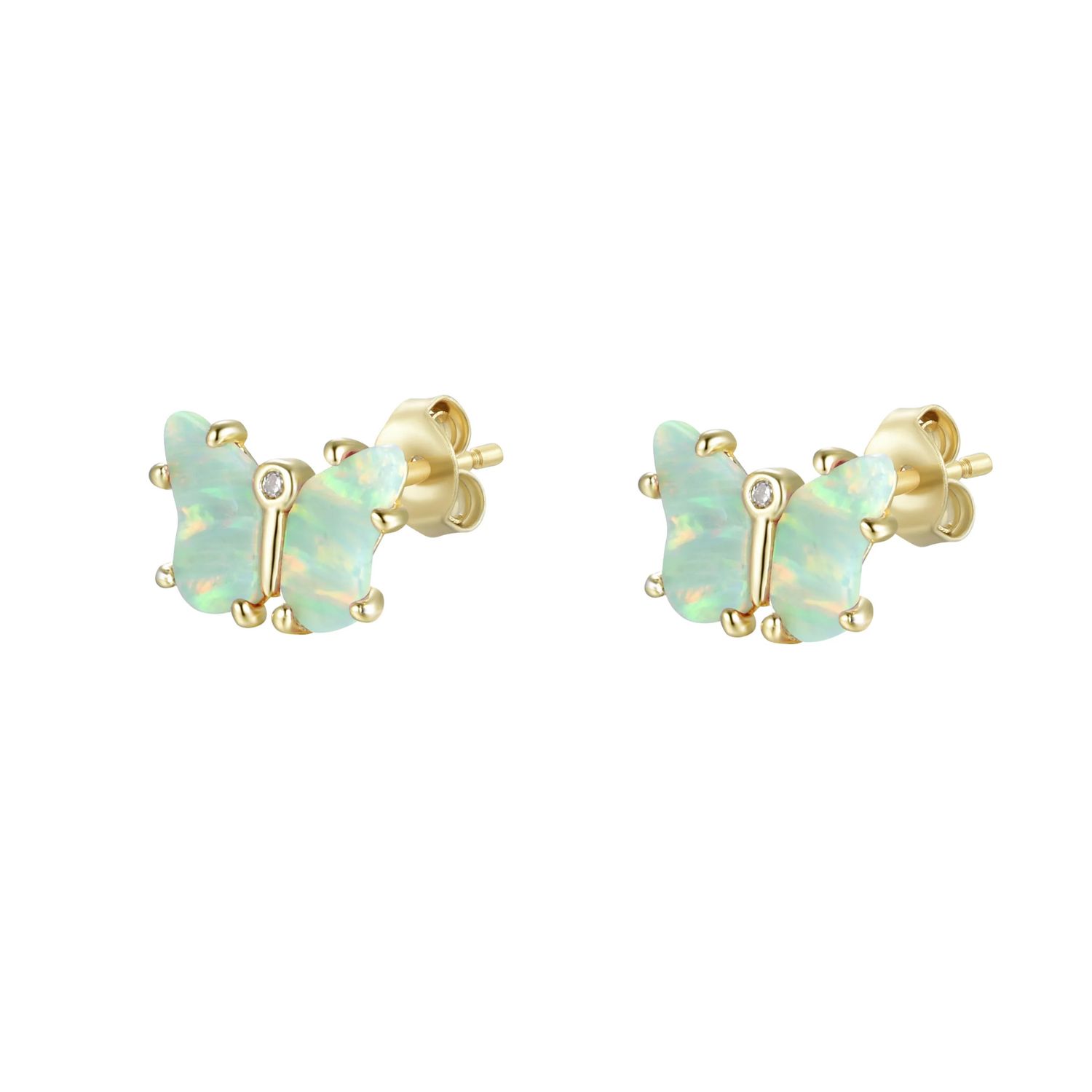 Opal Butterfly Stud Earrings-, Color: Lt Green