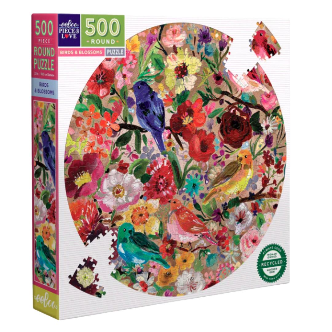 Round Puzzle-, Pattern: Birds / Blossoms