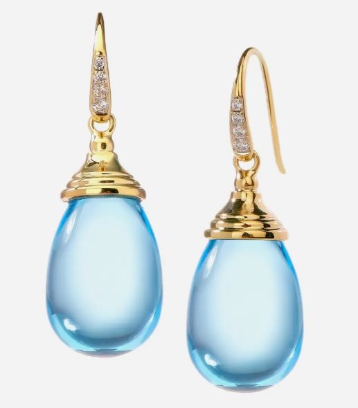 18k Blue Topaz (30ct) Mogul Drop Earrings w Dia