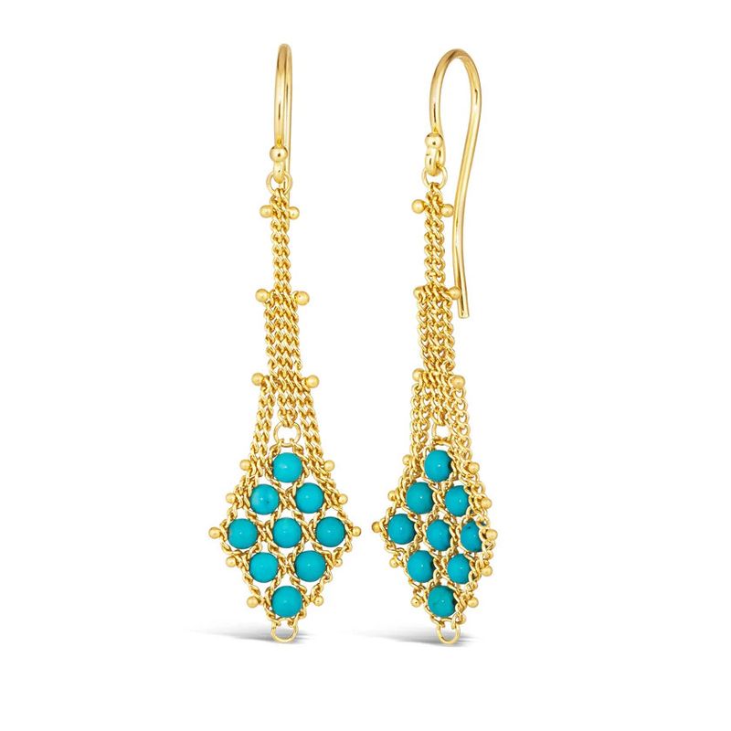 Earrings- Textile Drop Turq 18k