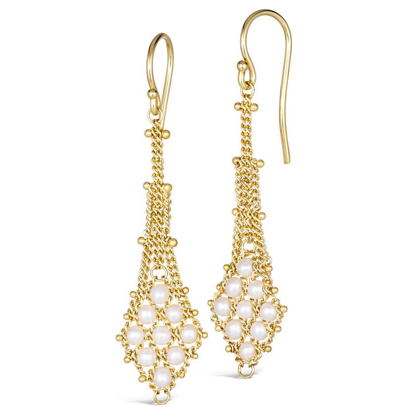 Earrings- Textile Drop Pearl 18k