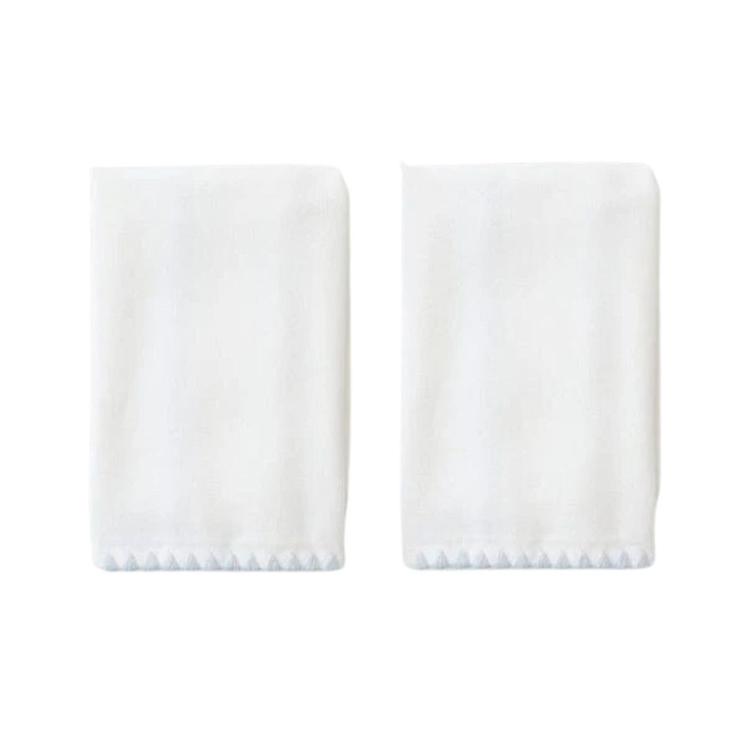 Pair Stitch Edge Pwdr Bath Towel, Finger., Color: Lt Blue on Wht