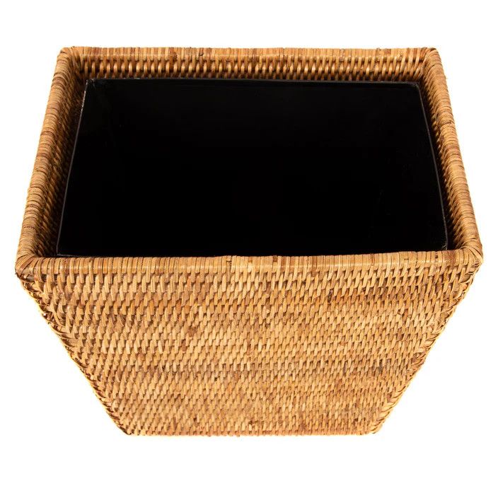 Rect Waste Basket- Metal Liner-, Color: Honey Brown