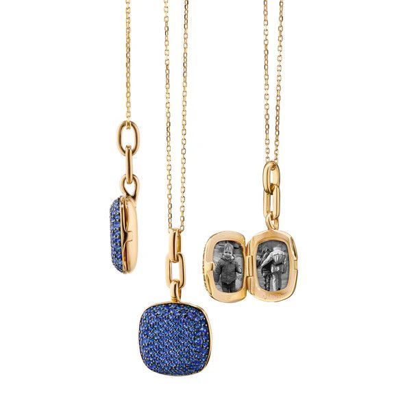 Locket- 18k YG Slim Rae Blue Saph Pave Cushion