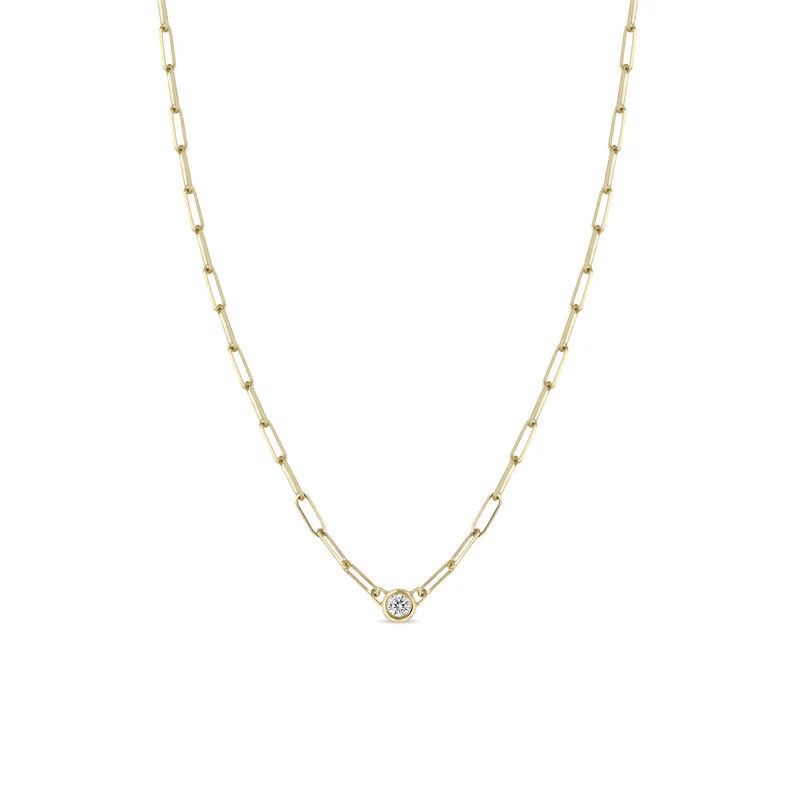 Necklace- 14k Sm Mix Paperclip w. Floating 3mm Dia