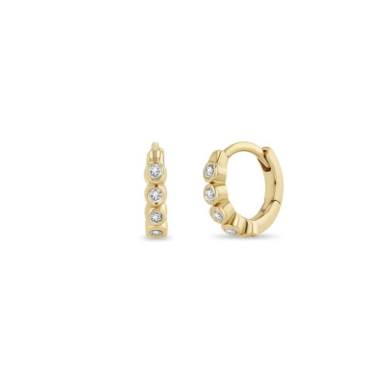 Earrings- 14k Hinged Huggie w. Bezel Diamonds