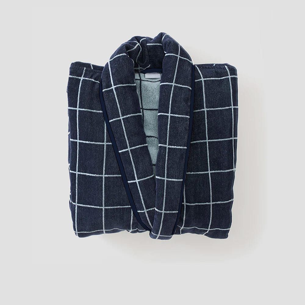 Men's Robe - Navy Windowpane, Size: Medium