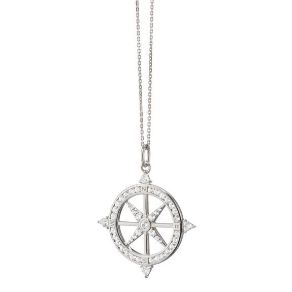 Charm- SS Lg White Saph and Rock Crystal Compass