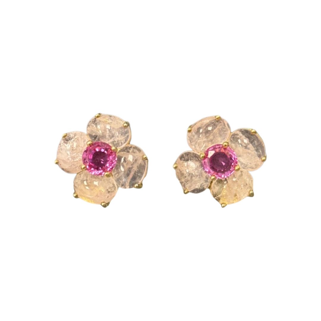 4 Petal Oval Morganite Cab w. Pink Saph Flower