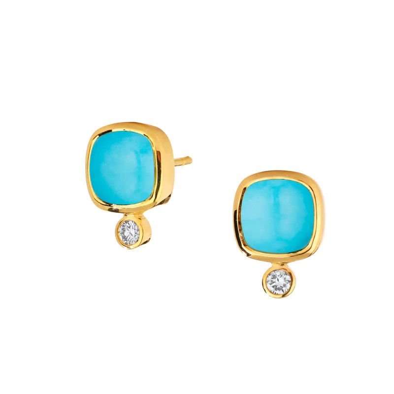 18k Turq Sugarloaf Earring w. Diamond