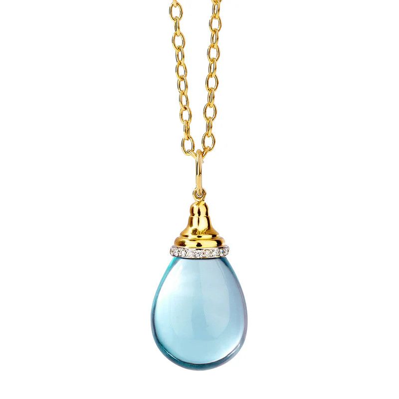 18k Small Blue Topaz Mogul Drop w. Dia
