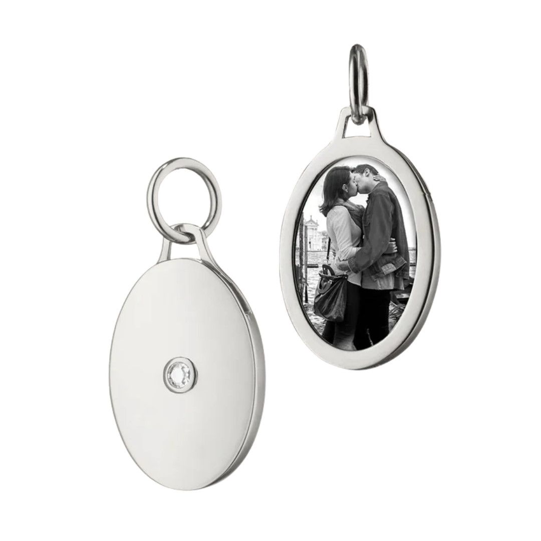 Locket- SS Oval Half w. Wht Sapphire