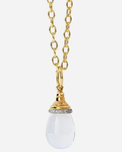 18k Small Moon Quartz Mogul Drop Pendant 20ct w. Dia
