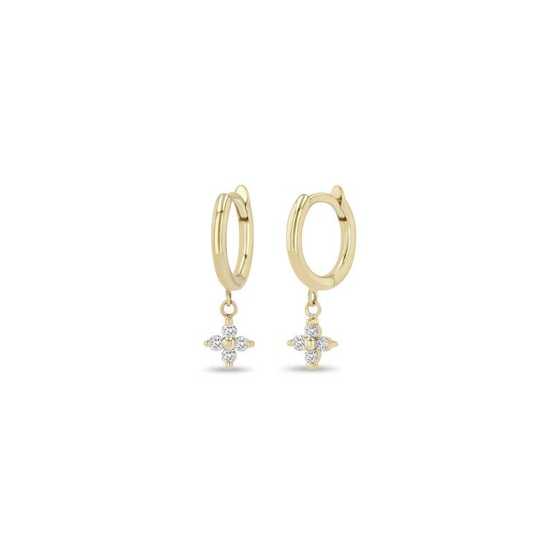 Earrings- 14k sm Huggie Hoops w. Dangling Dia