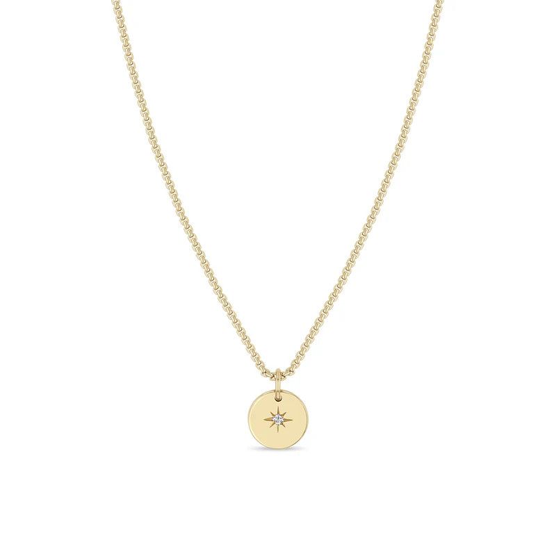 Necklace- 14k Sm Disc w Star Dia, box chain