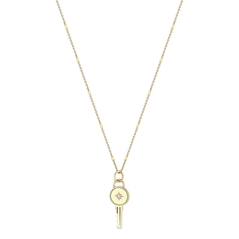 Necklace- 14k Key Charm w. Dia, Cable Chain