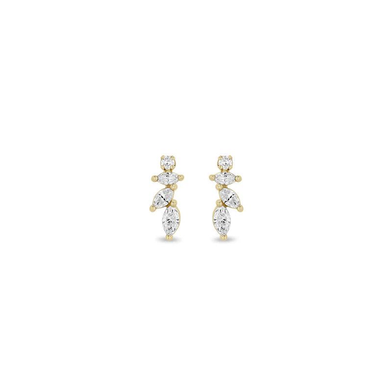 Earrings- 14k Prong Set Marquis / Rnd Fan