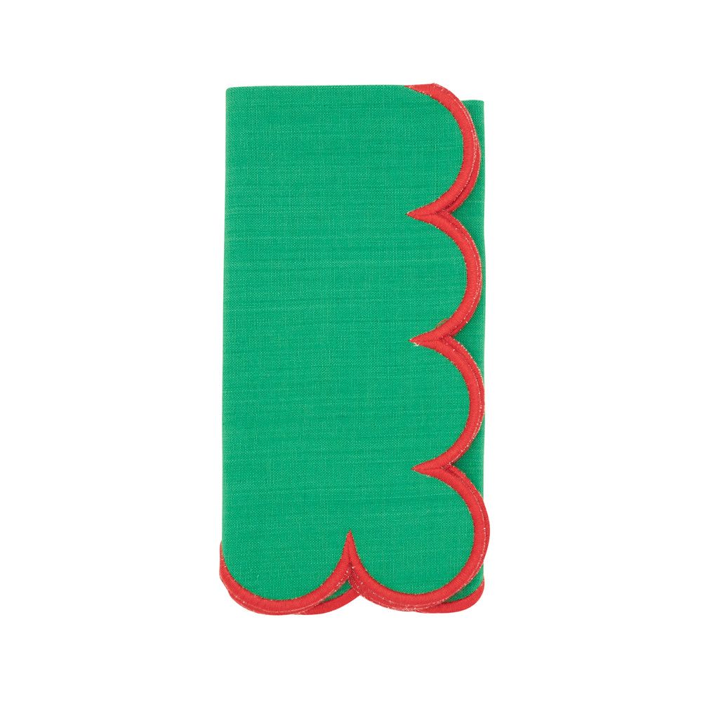 Scalloped Napkin S/4-, Color: Green