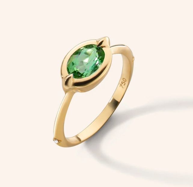Ring- 18k Green Tourmaline .93ct, dia, 6