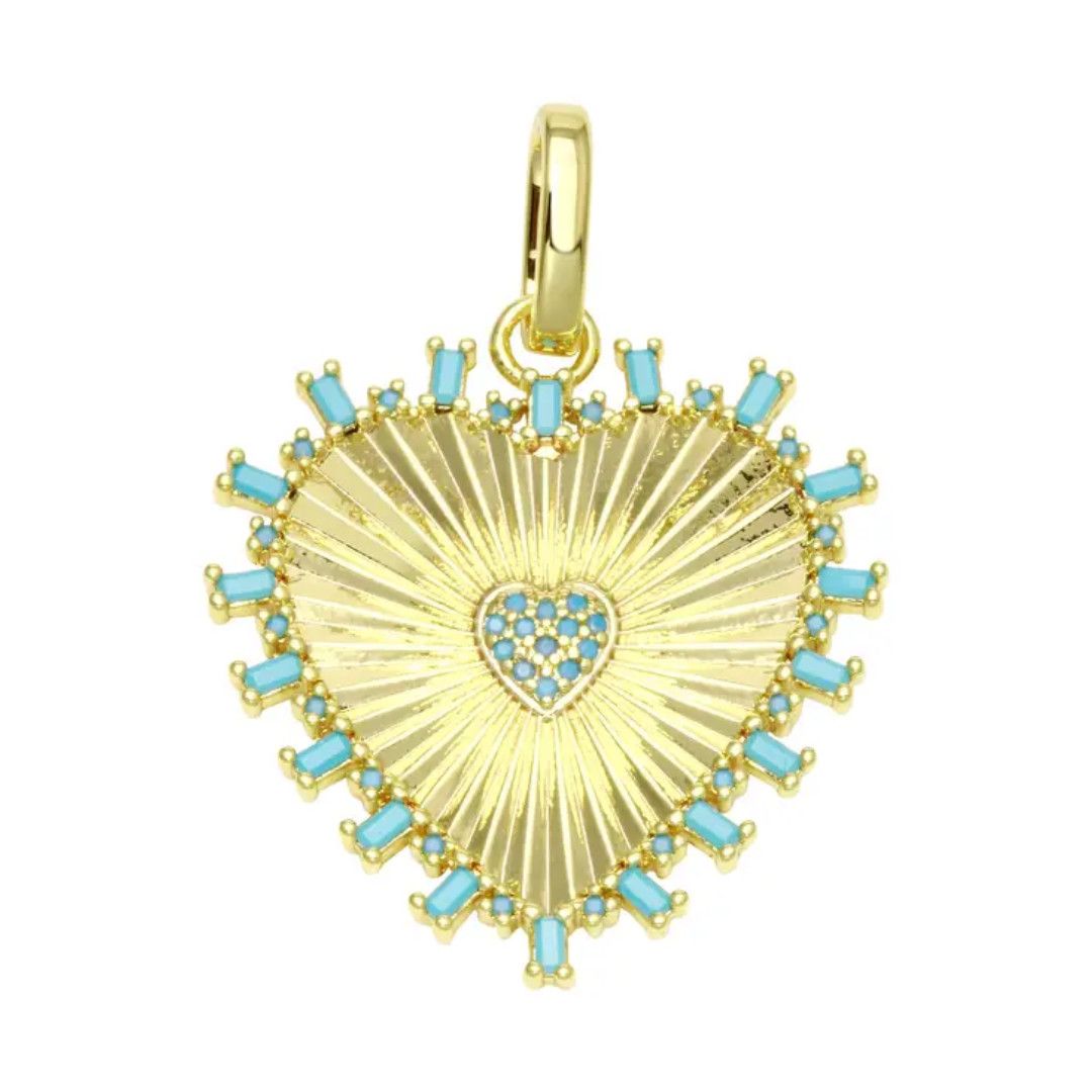 Charm- Turq Fluted Heart