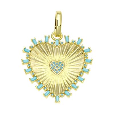Charm- Turq Fluted Heart
