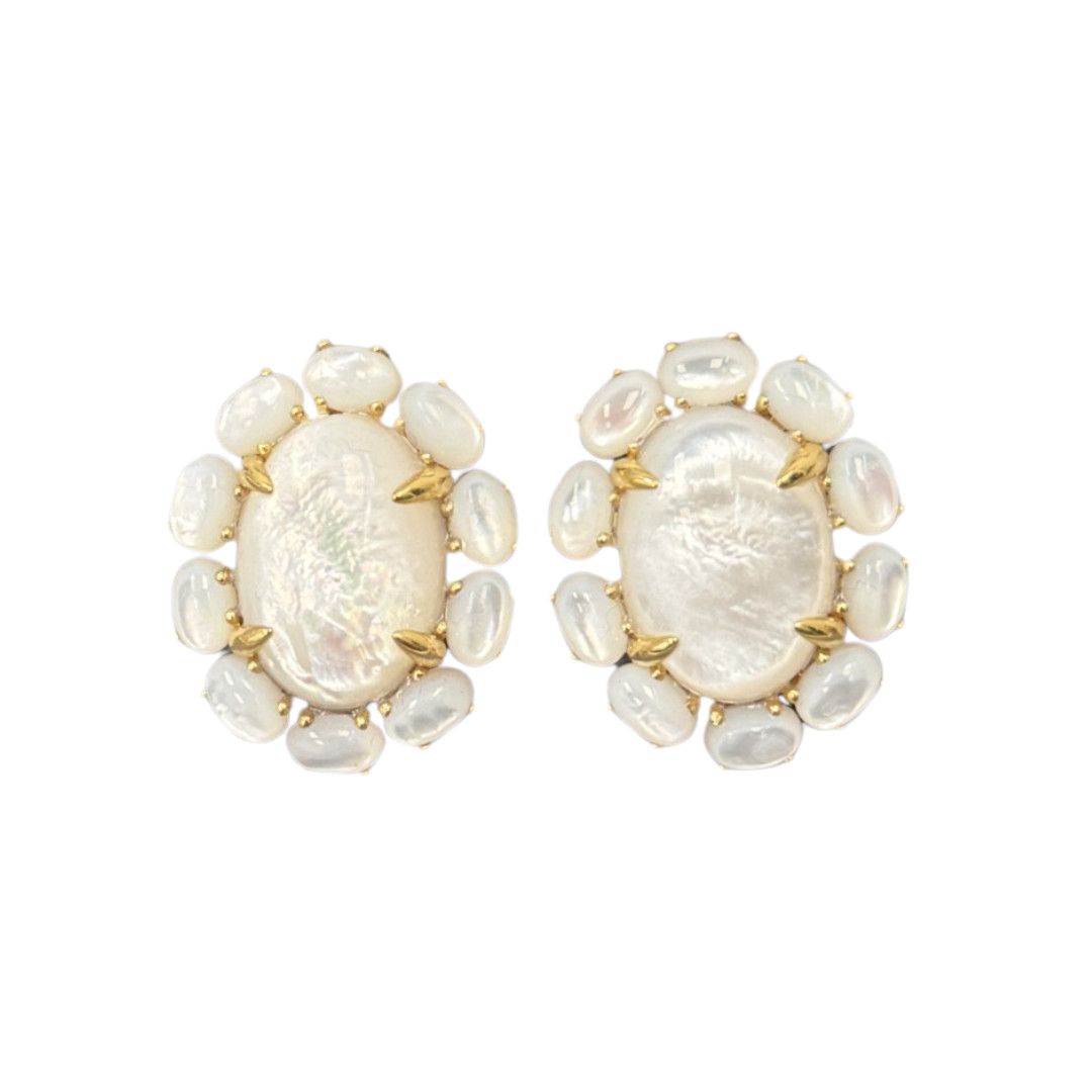 OV MOP Halo Button Clip Earrings, GP