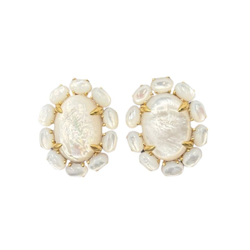 OV MOP Halo Button Clip Earrings, GP