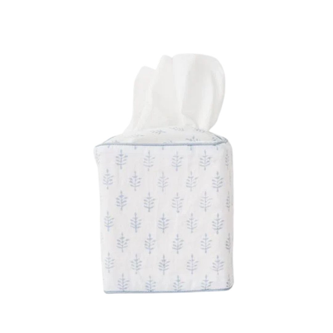 Tissue Box Cover, Color: Light Blue Leaf