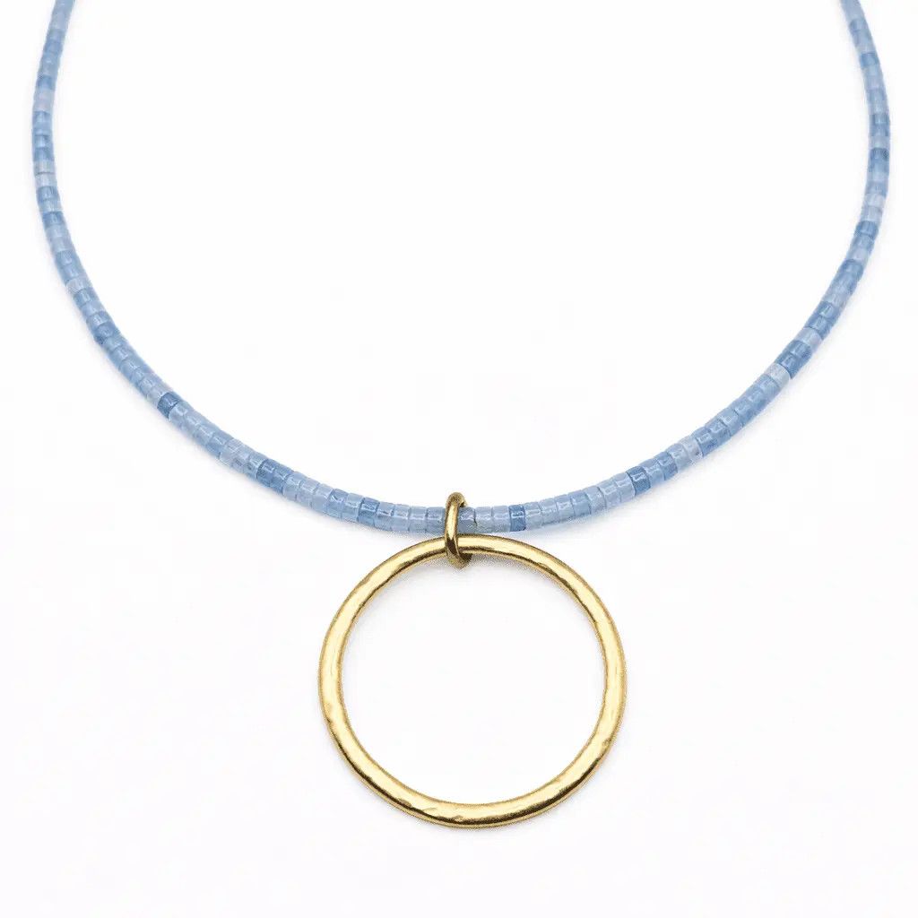 Heishi "Big Gold" Necklace-, Color: Aqua