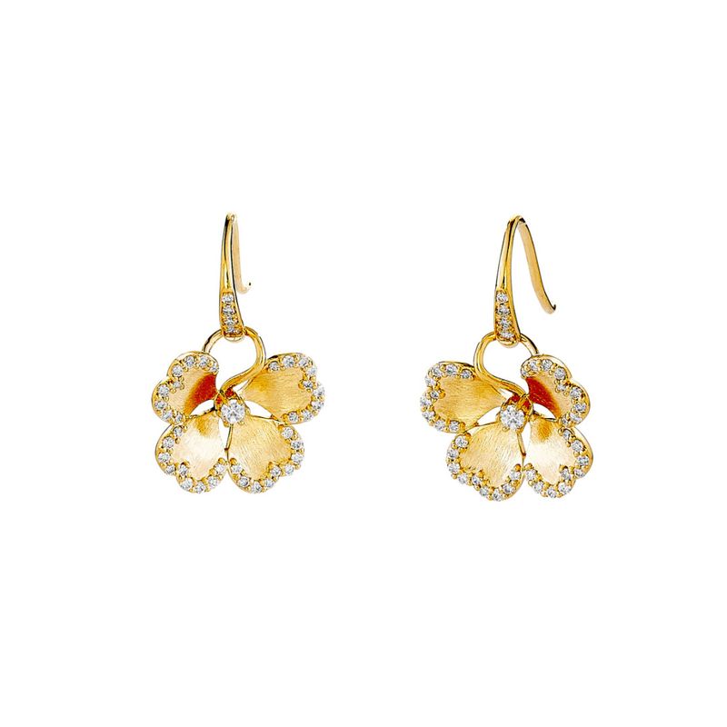 18k Small Clover Earrings w. .45ct dia