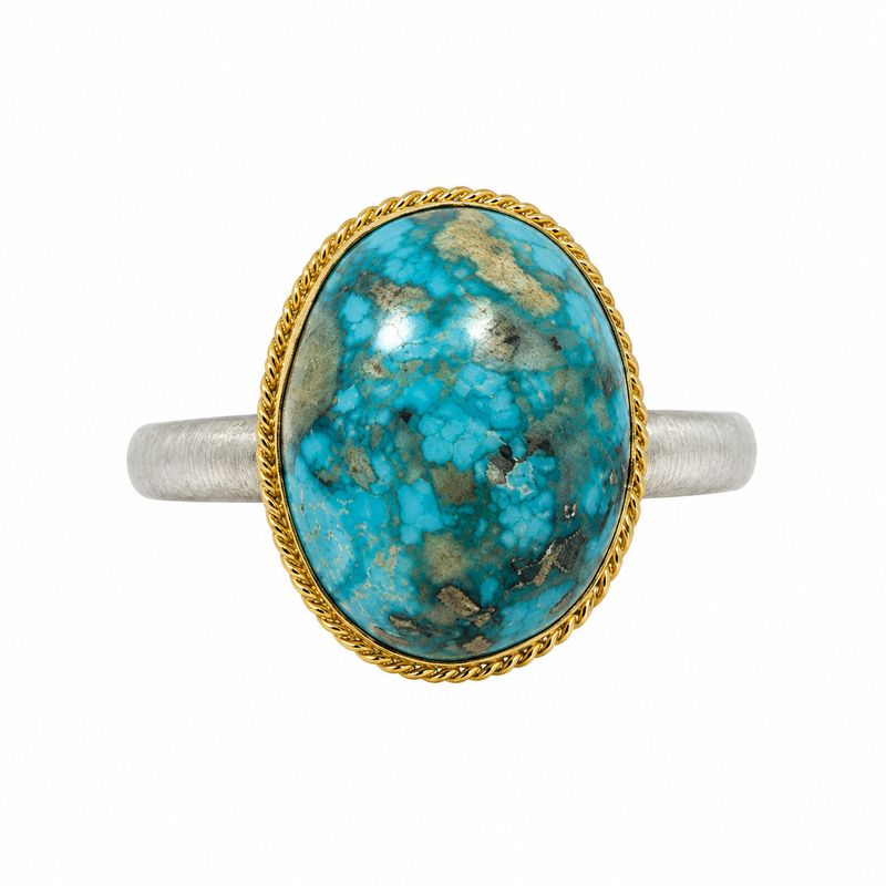 Ring- OAK Turq, 21.4ct, SS, 18k, sz 7 Ring- OAK Turq, 21.4ct, SS, 18k, sz 7