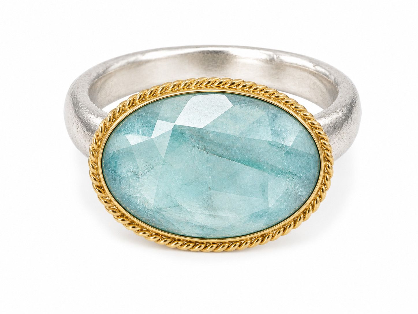 Ring- OAK Aqua, 10.55ct, SS, 18k, sz 7