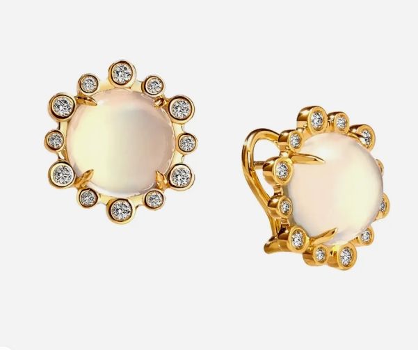 18k Hex Moon Quartz 4.5ct Dia .5c Earrings