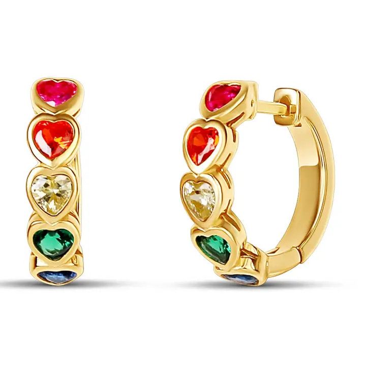 Earrings- Huggie Heartbeat Rainbow