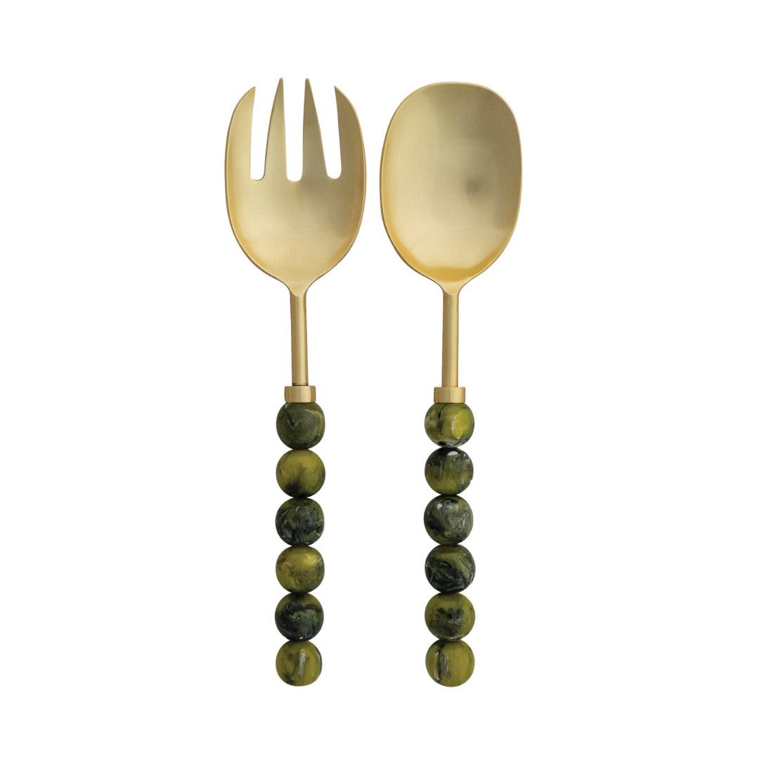 Salad Servers, Resin Balls, Grn