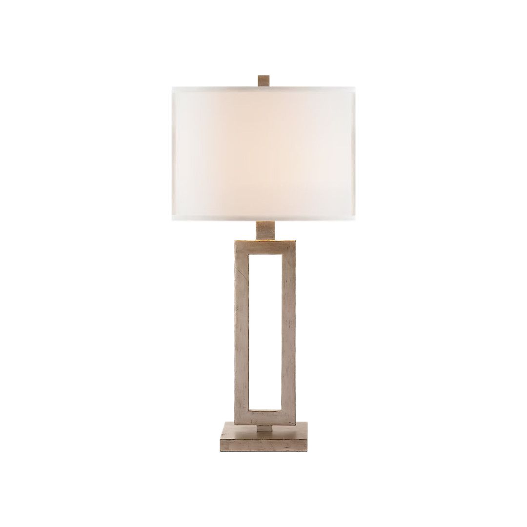 SK 3208BSL-L Mod Tall Table Lamp in Burnished Silver Leaf with Linen Shade