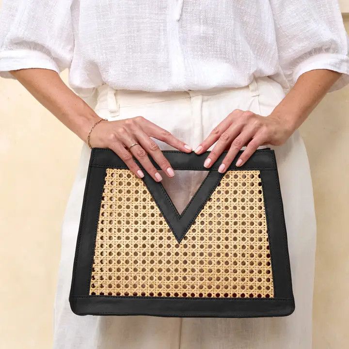Cane Weave Handbag, Blk triangle