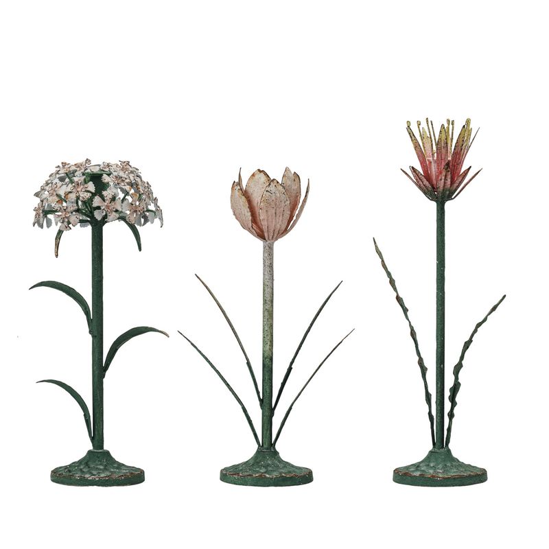 13" Flower Metal Taper Holder, Multi Color