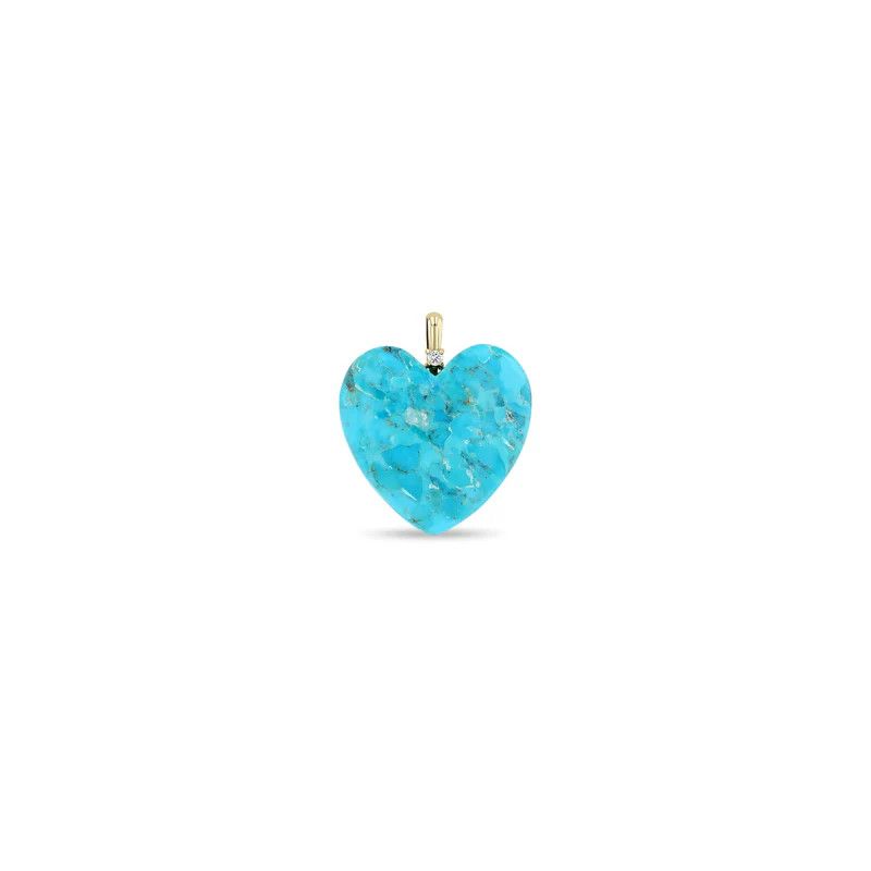 Charm- 14k Lg Turq Heart w. Dia