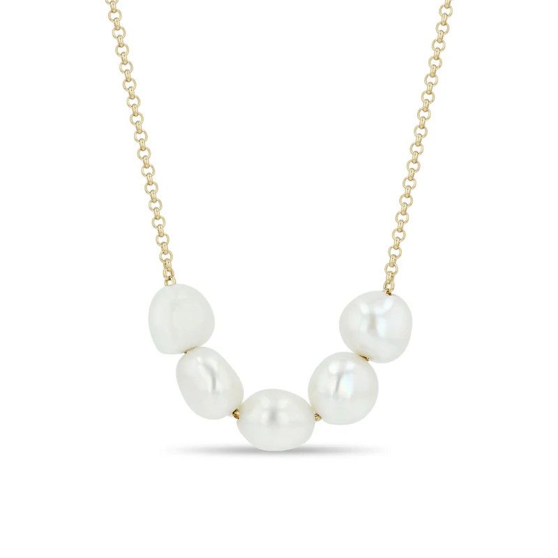 Necklace- 14k 5 Pearls on Rolo Chain