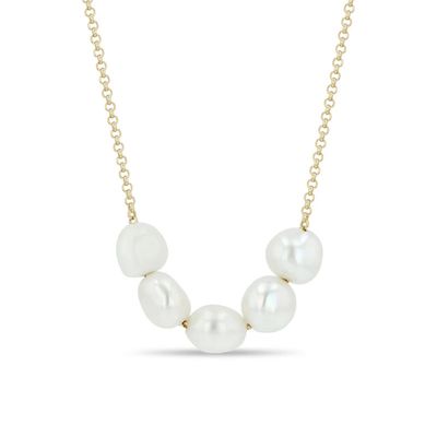 Necklace- 14k 5 Pearls on Rolo Chain