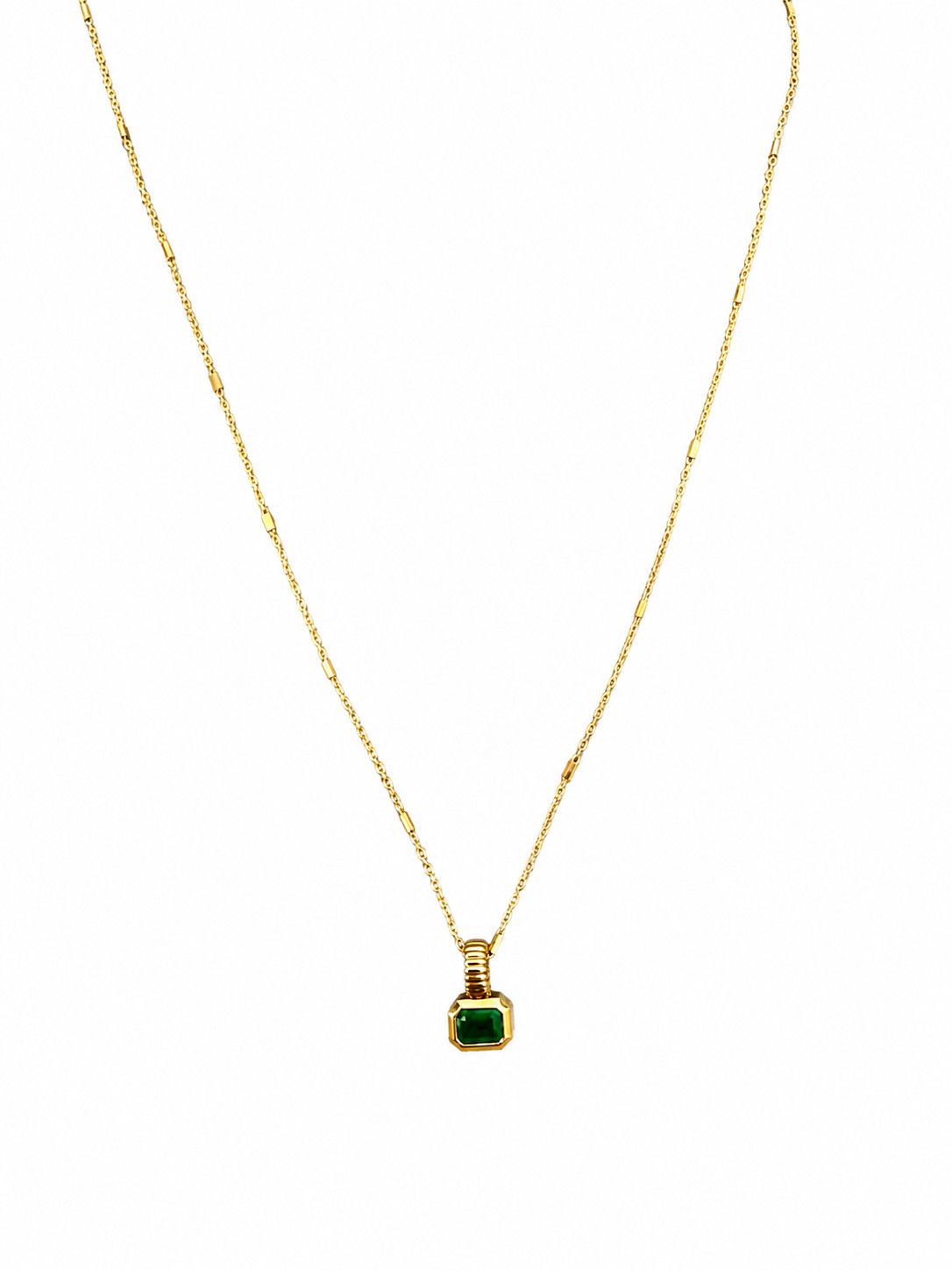 Necklace- 14k Em Cut Emerald, Bead Bail, Bar
