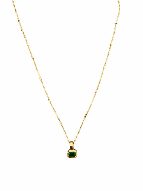 Necklace- 14k Em Cut Emerald, Bead Bail, Bar