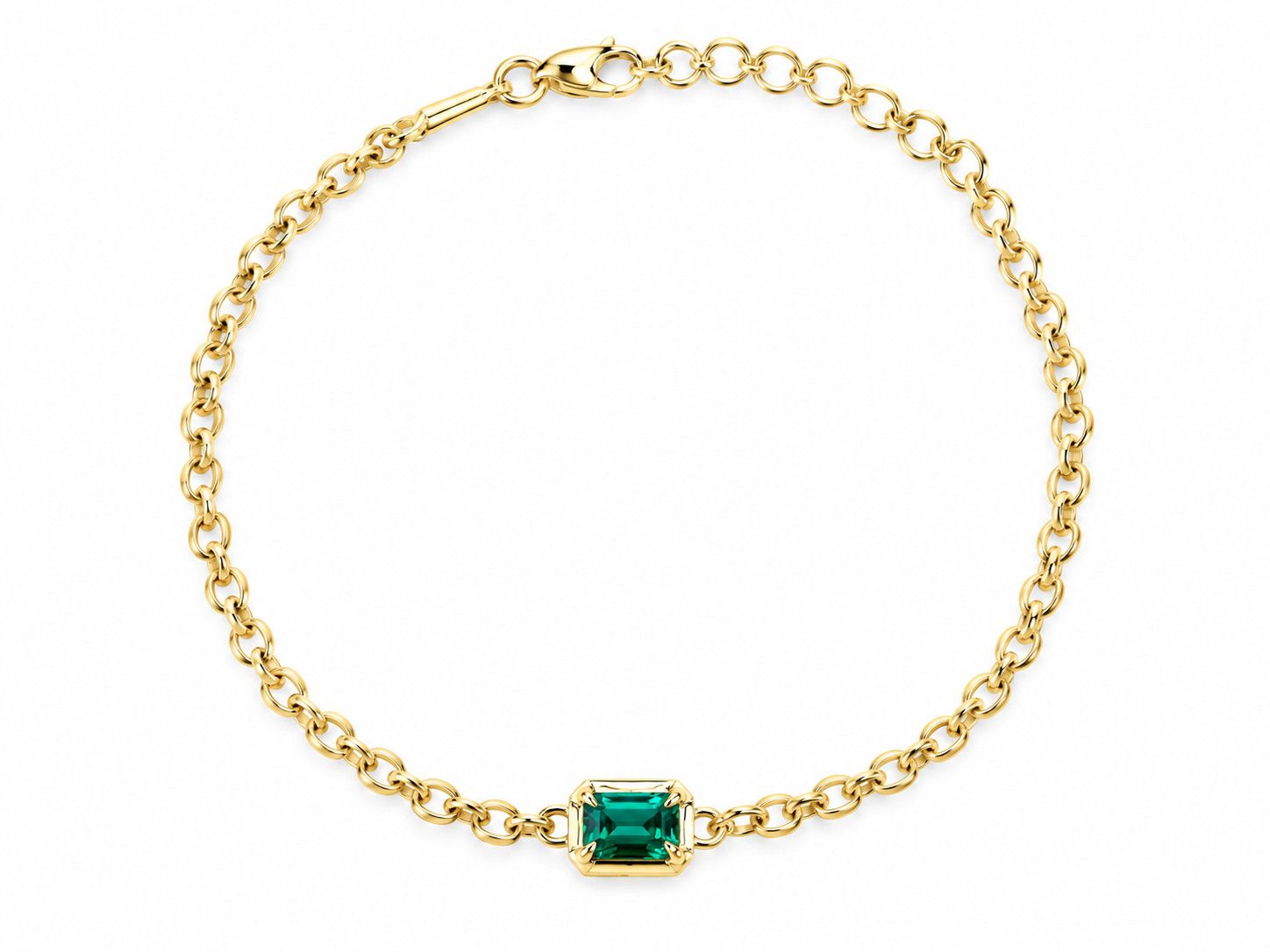 Bracelet- 14k Em Cut Emerald w. Rolo