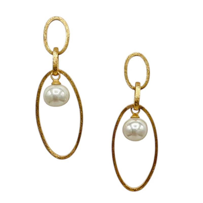 Matte Oval Post Drop Earring , Gld
